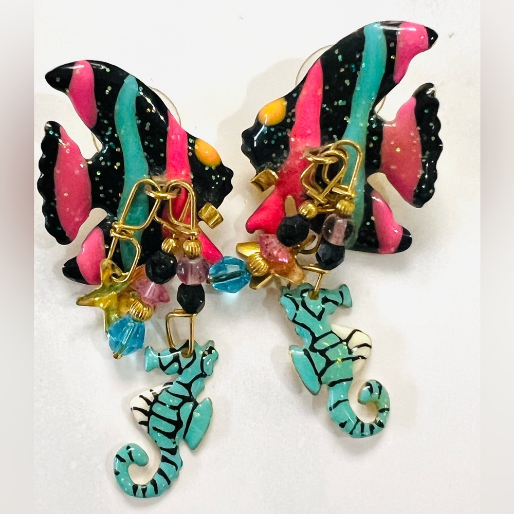 1993 Lunch At The Ritz “Angel Glitz” Angel Fish pierced earrings EUC